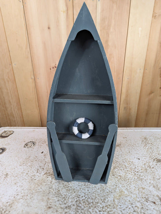 Handcrafted Wooden Boat Shaped Display Shelf