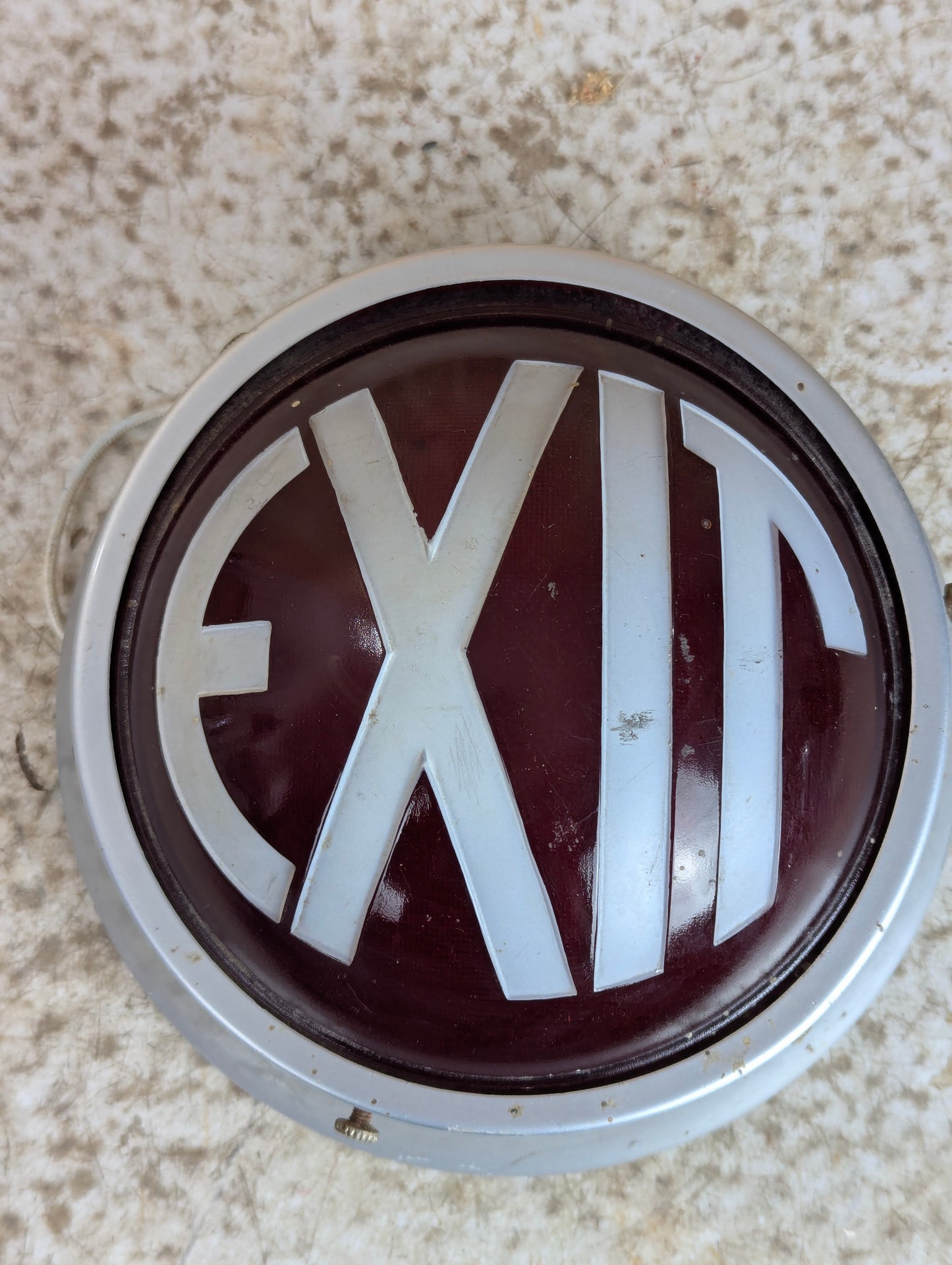 Vintage Art Deco Ruby Red Glass Round Theatre Exit Sign