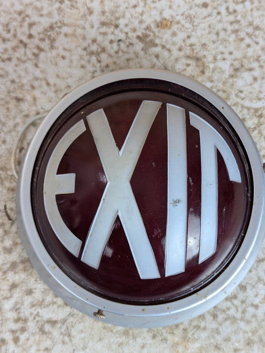 Vintage Art Deco Ruby Red Glass Round Theatre Exit Sign