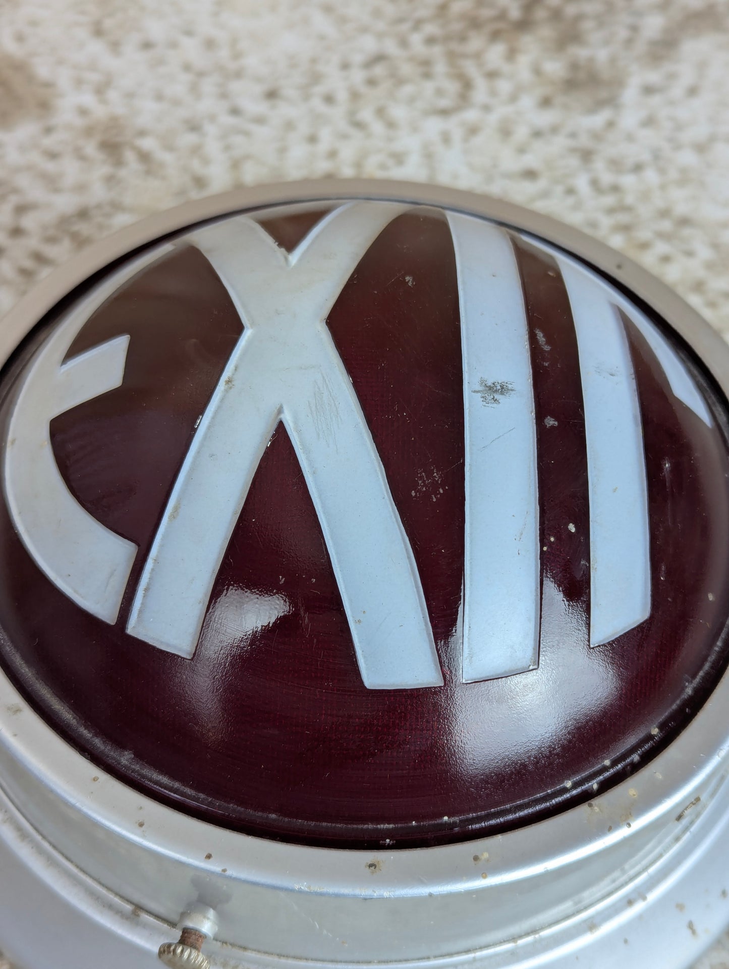 Vintage Art Deco Ruby Red Glass Round Theatre Exit Sign