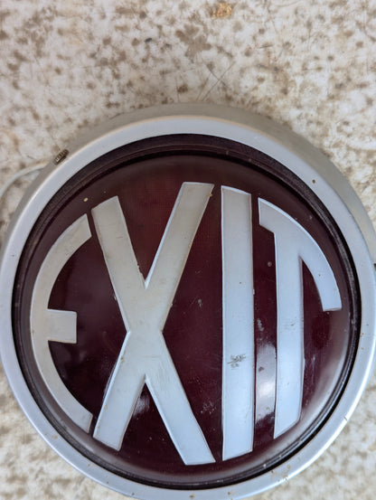 Vintage Art Deco Ruby Red Glass Round Theatre Exit Sign