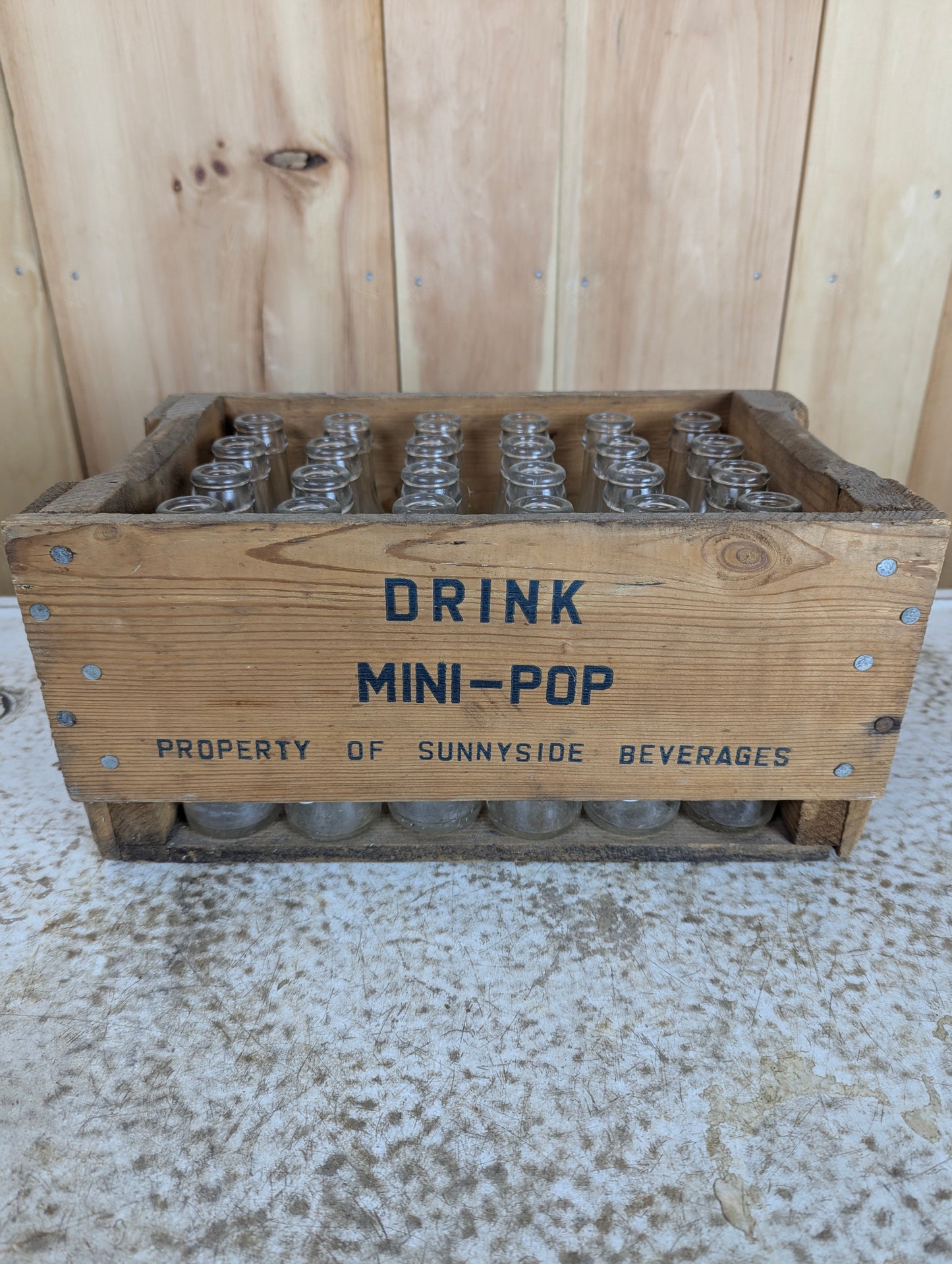 Vintage Wooden Crate of 24-4 oz Mini Pop Bottles