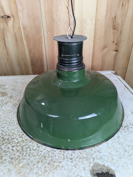 Vintage 16” Industrial Green Enamel Shade with Socket