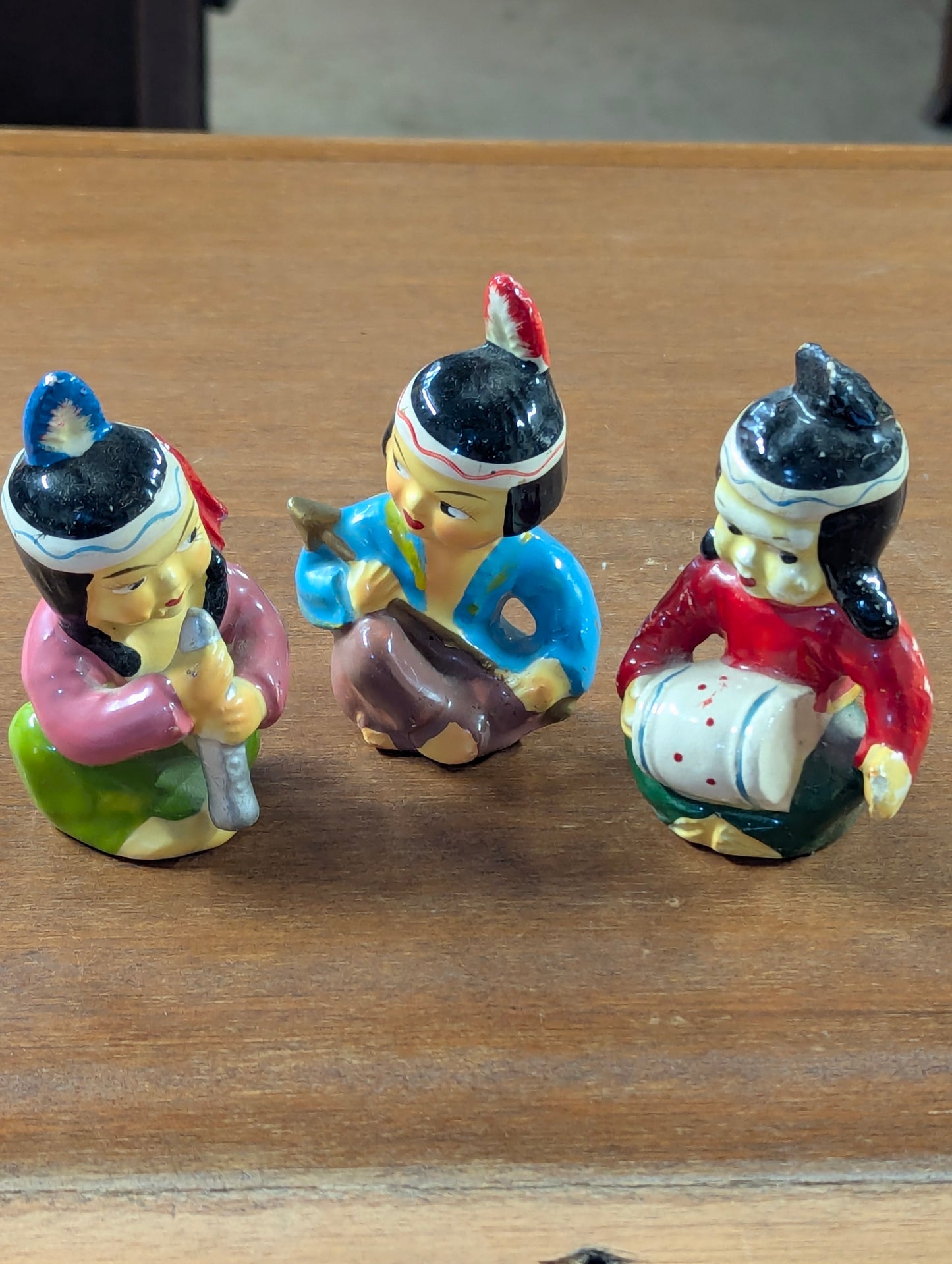 Set of 3 Hand Painted Ceramic Native Figures