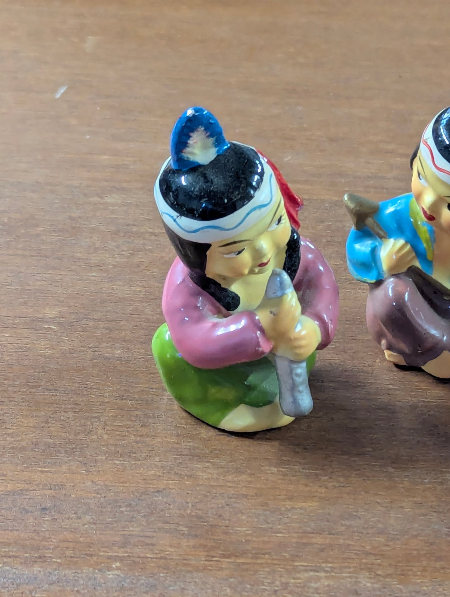 Set of 3 Hand Painted Ceramic Native Figures