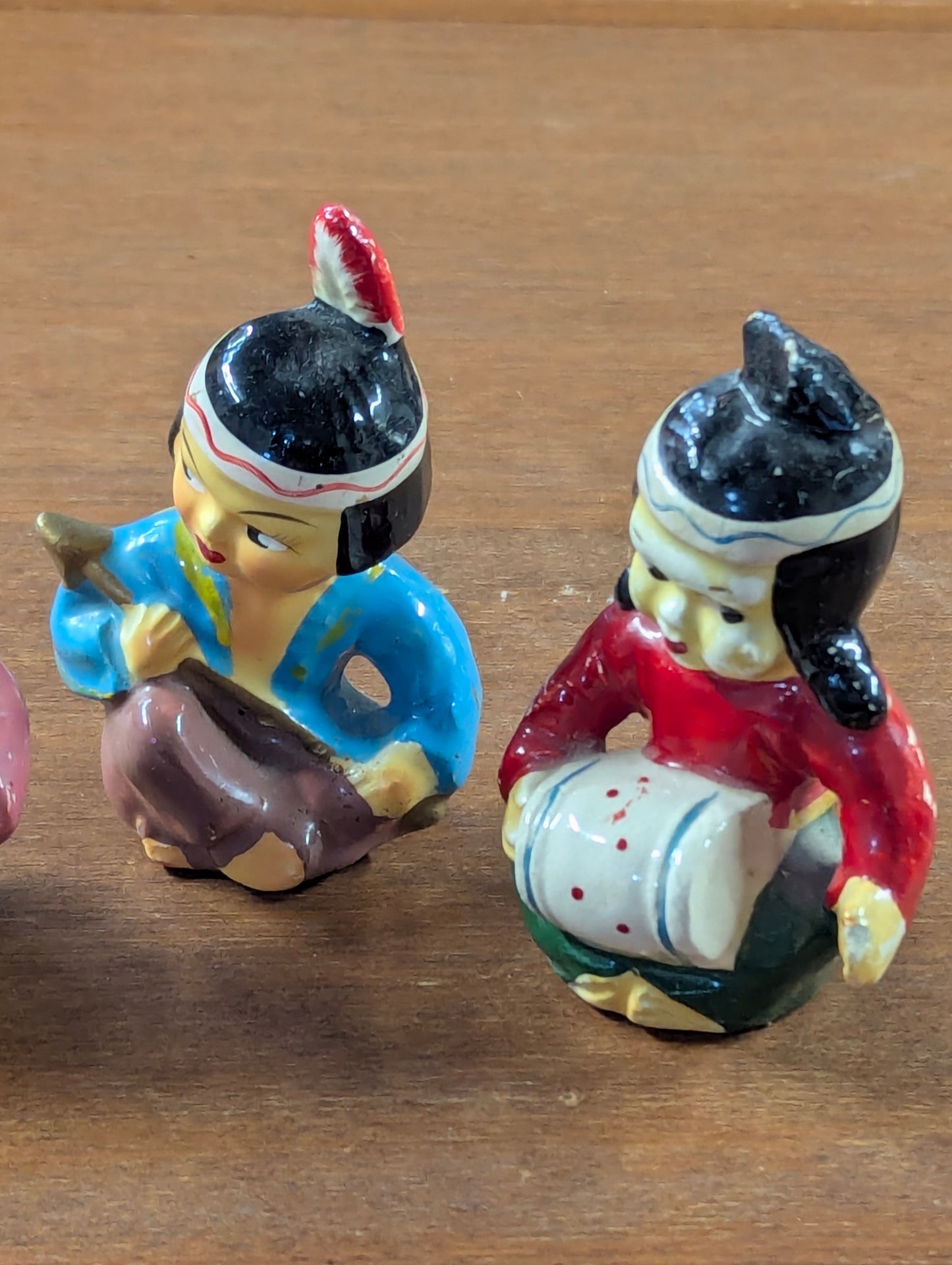 Set of 3 Hand Painted Ceramic Native Figures