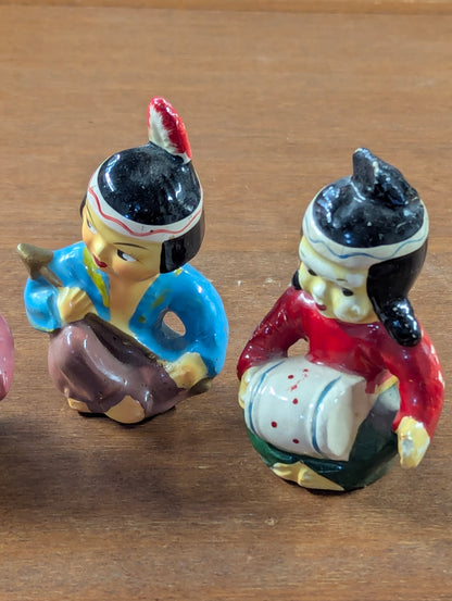 Set of 3 Hand Painted Ceramic Native Figures