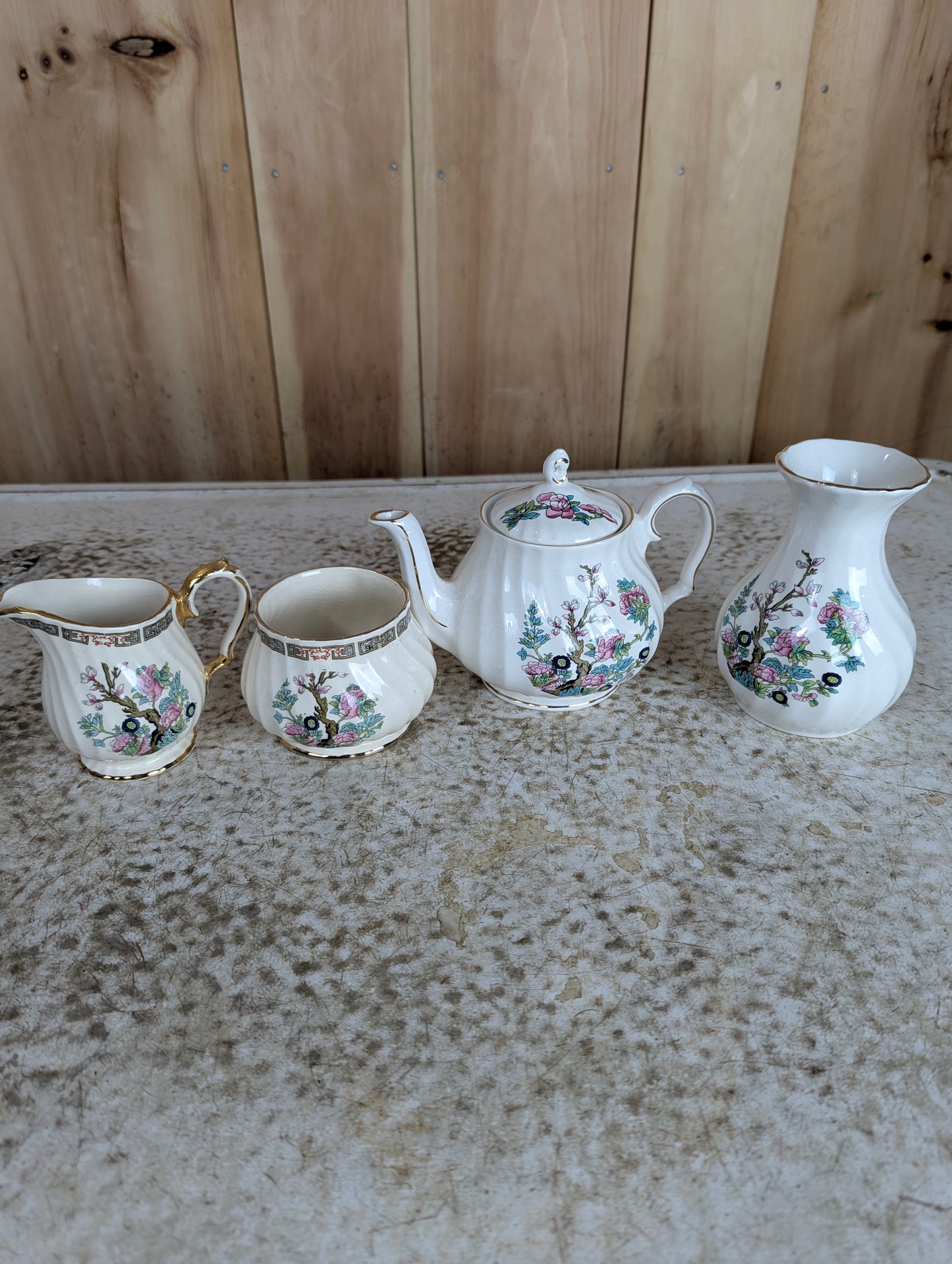 Set of 4 Vintage Sadler Indian Tree Peony Tea Set