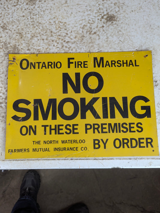 Vintage Ontario Fire Marshall No Smoking Metal Sign