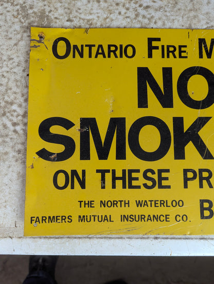 Vintage Ontario Fire Marshall No Smoking Metal Sign