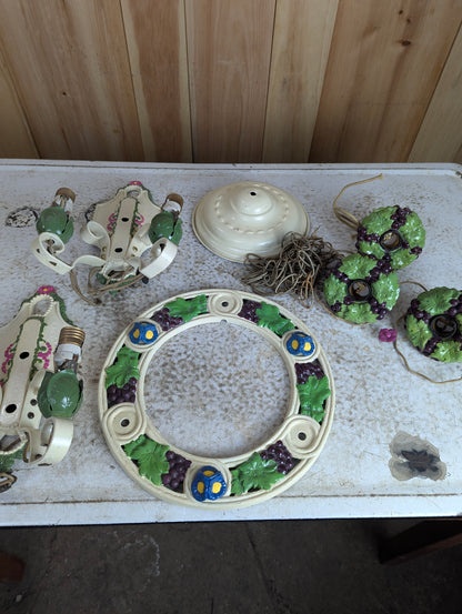 Antique 3-Light Chandelier with 2 Double Fixture Wall Sconces