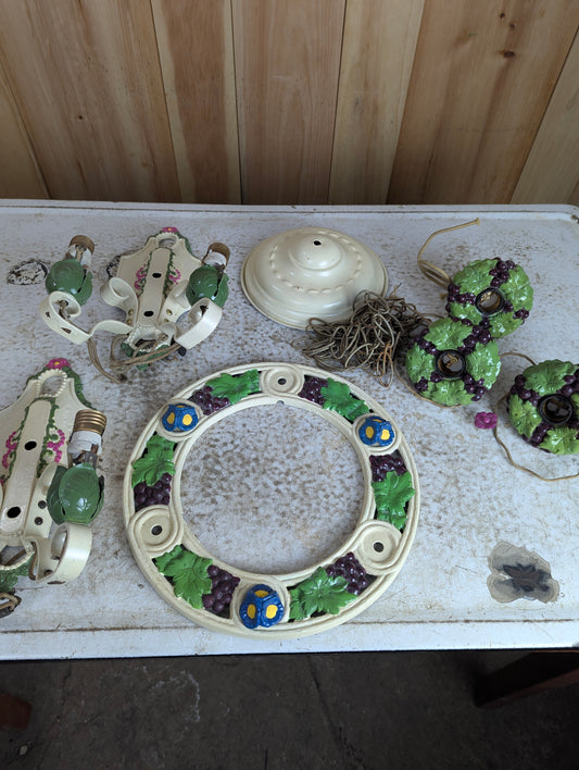 Antique 3-Light Chandelier with 2 Double Fixture Wall Sconces