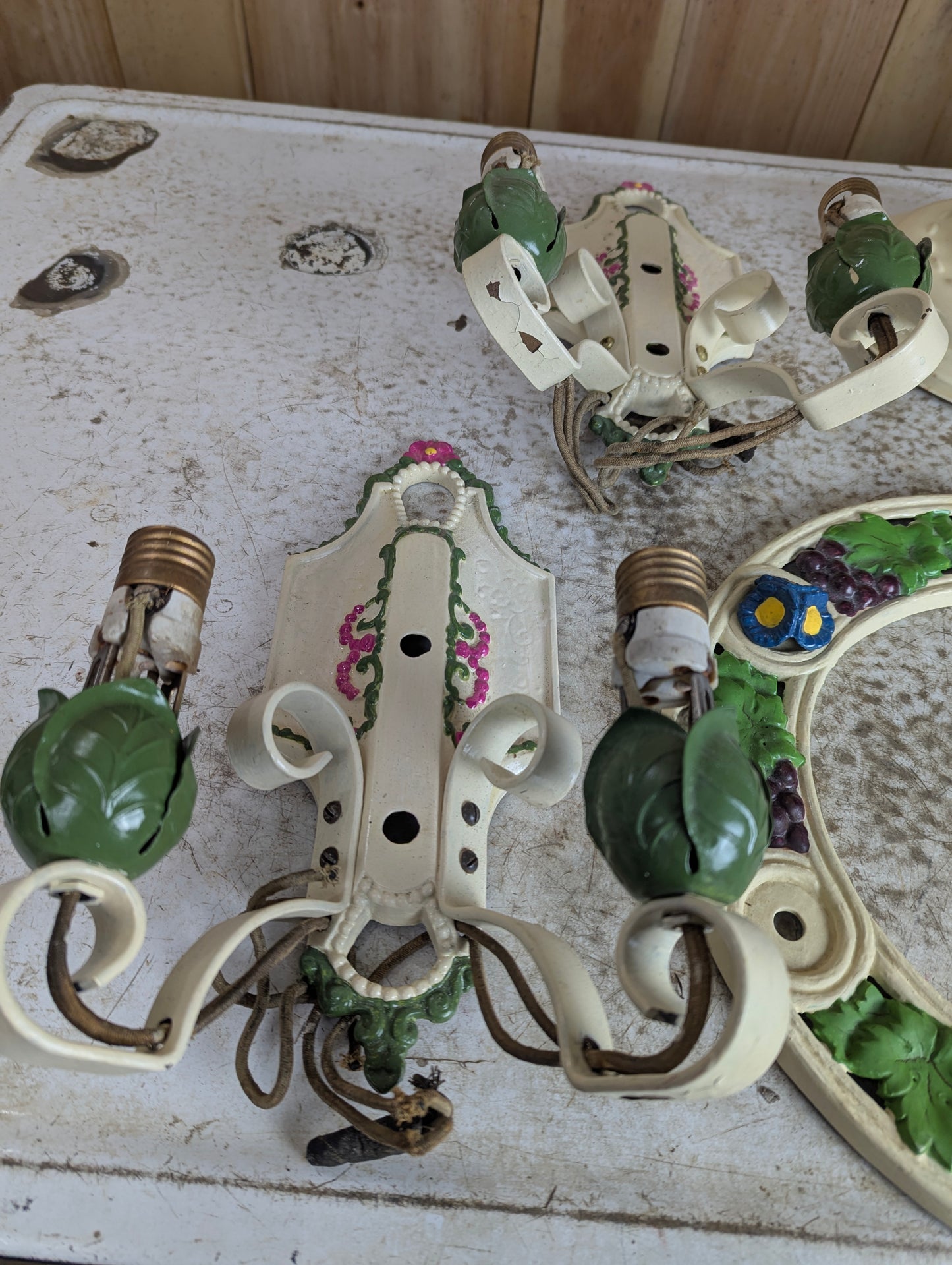 Antique 3-Light Chandelier with 2 Double Fixture Wall Sconces