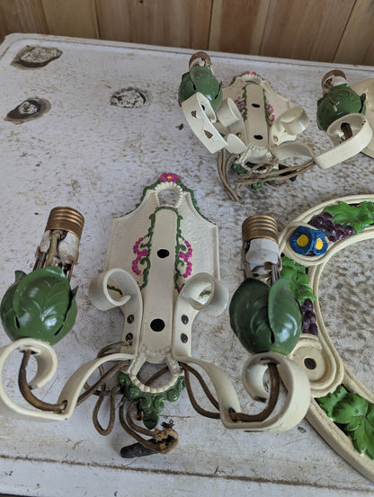 Antique 3-Light Chandelier with 2 Double Fixture Wall Sconces