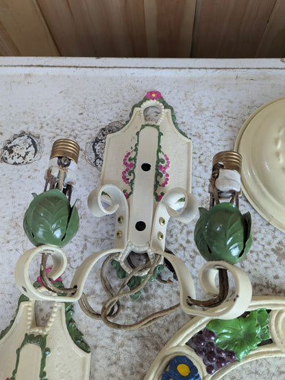 Antique 3-Light Chandelier with 2 Double Fixture Wall Sconces