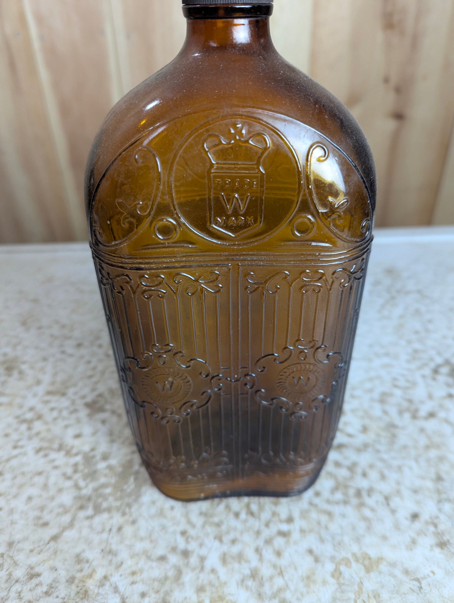 Vintage 40 oz. Hiram Walker & Sons Amber Glass Whisky Bottle