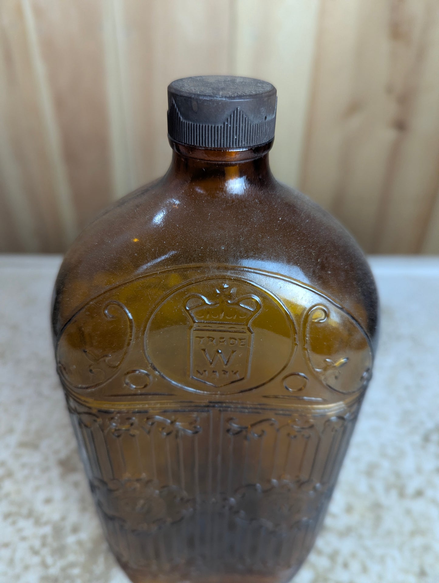 Vintage 40 oz. Hiram Walker & Sons Amber Glass Whisky Bottle