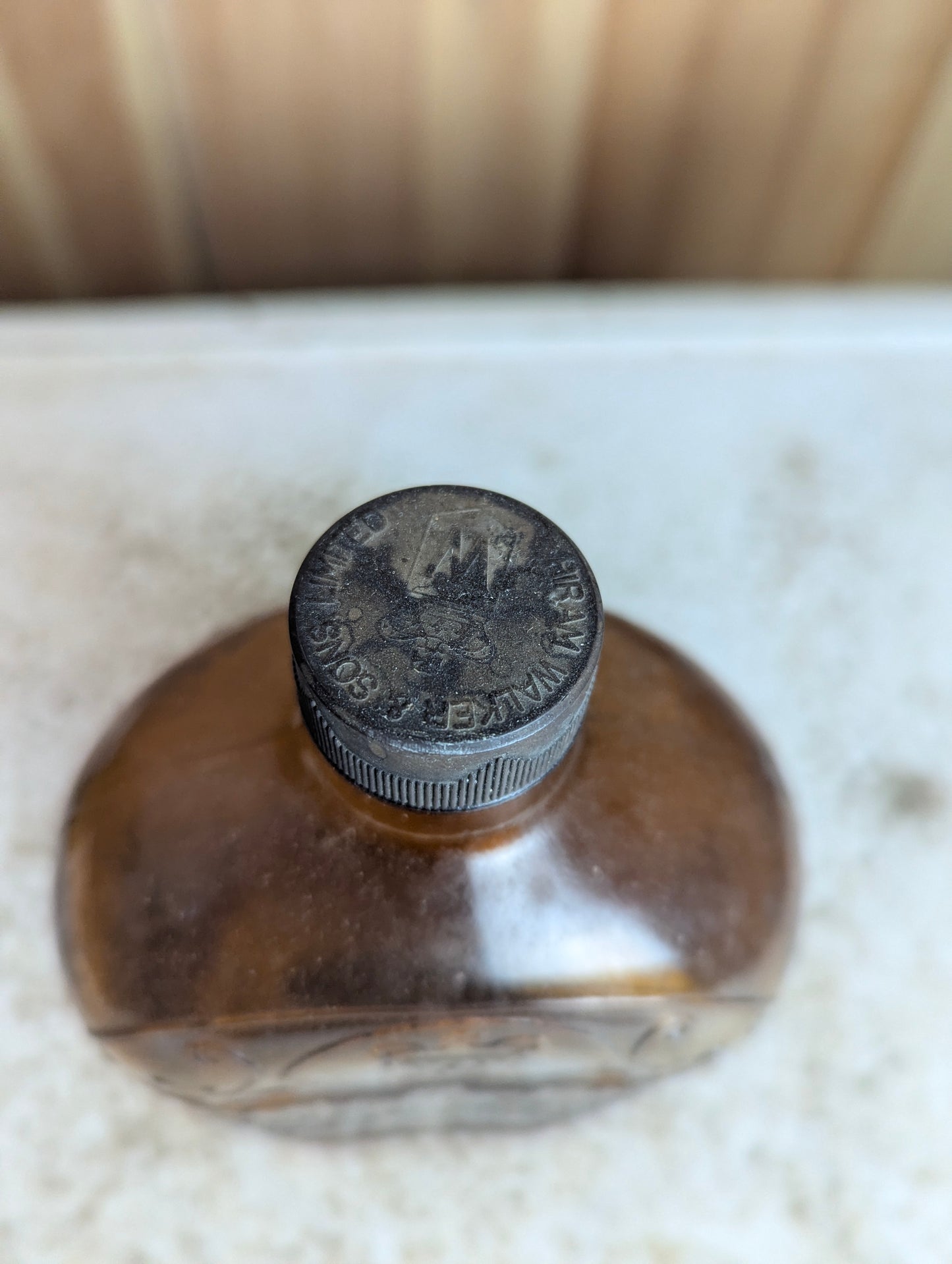 Vintage 40 oz. Hiram Walker & Sons Amber Glass Whisky Bottle