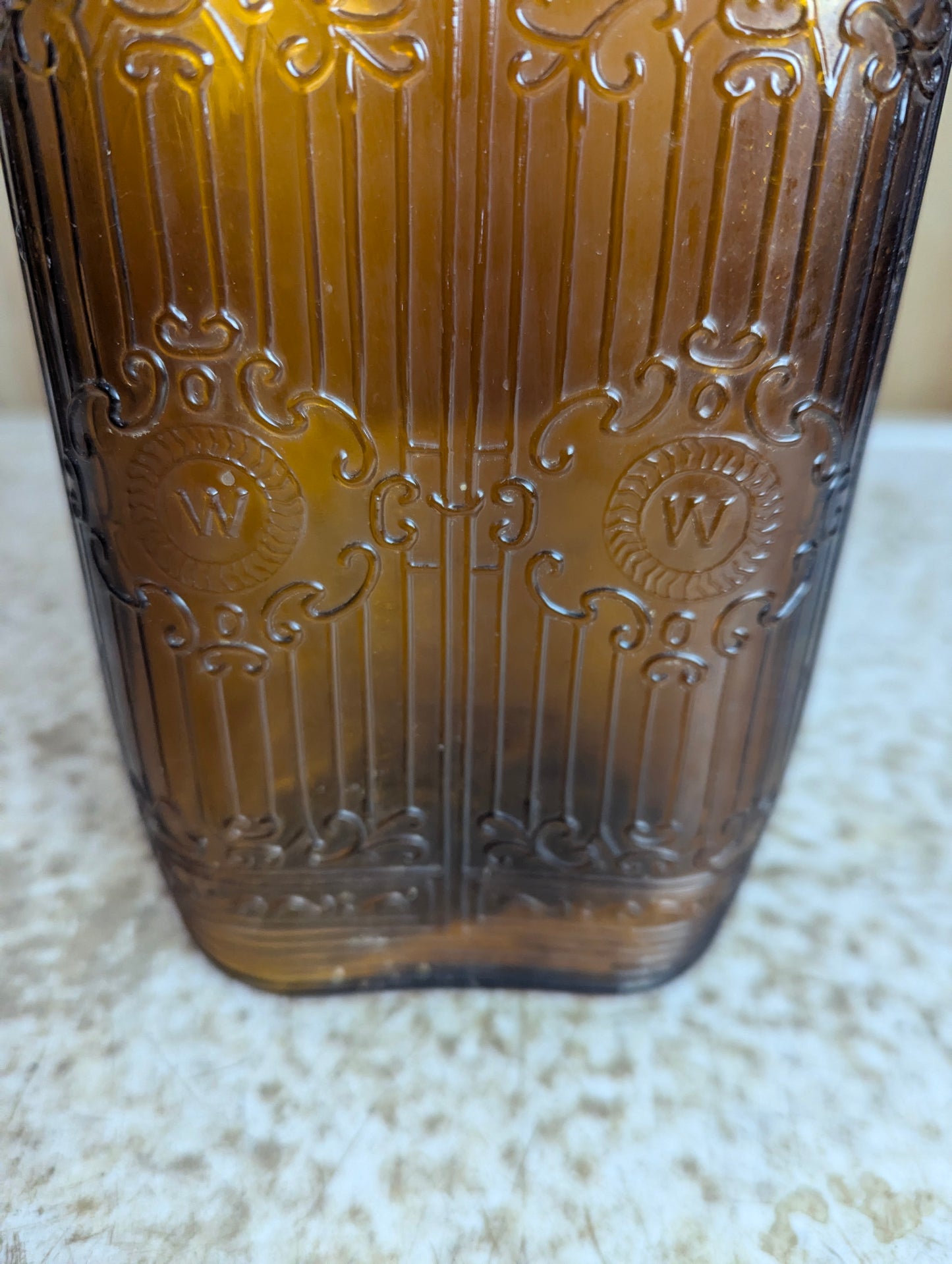 Vintage 40 oz. Hiram Walker & Sons Amber Glass Whisky Bottle