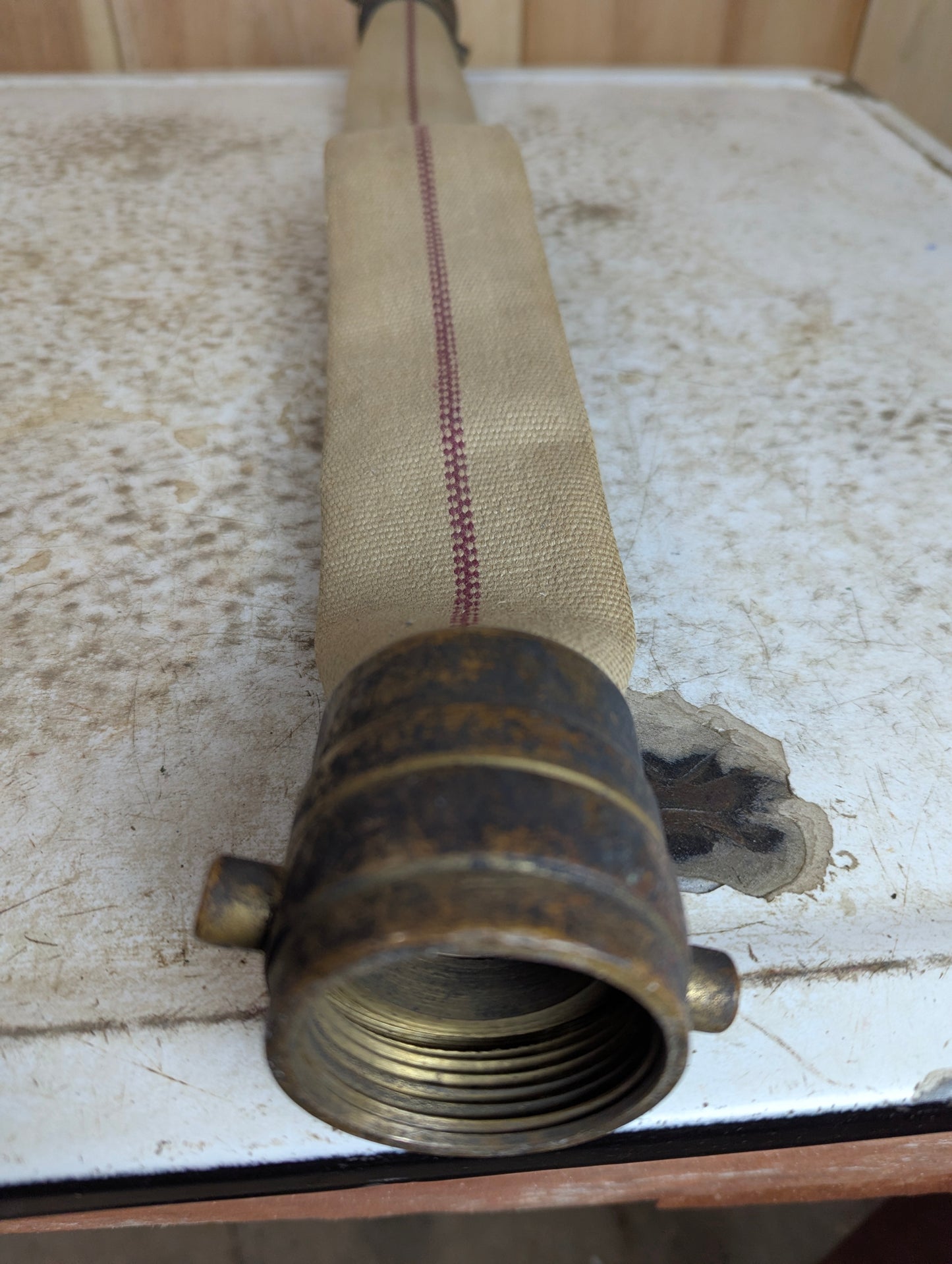 Vintage Fire Hose with Brass Connectors