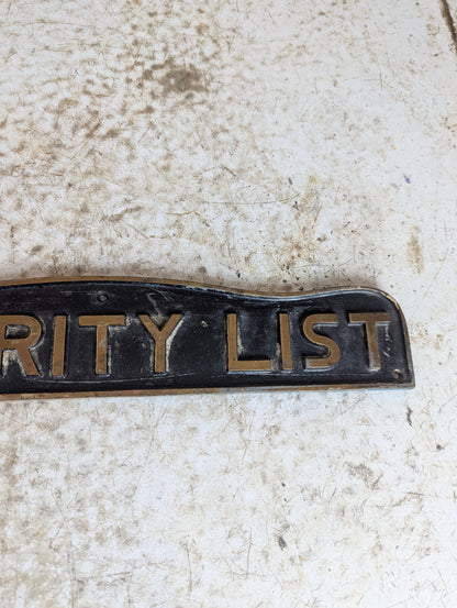 Solid Brass “Seniority List” Sign