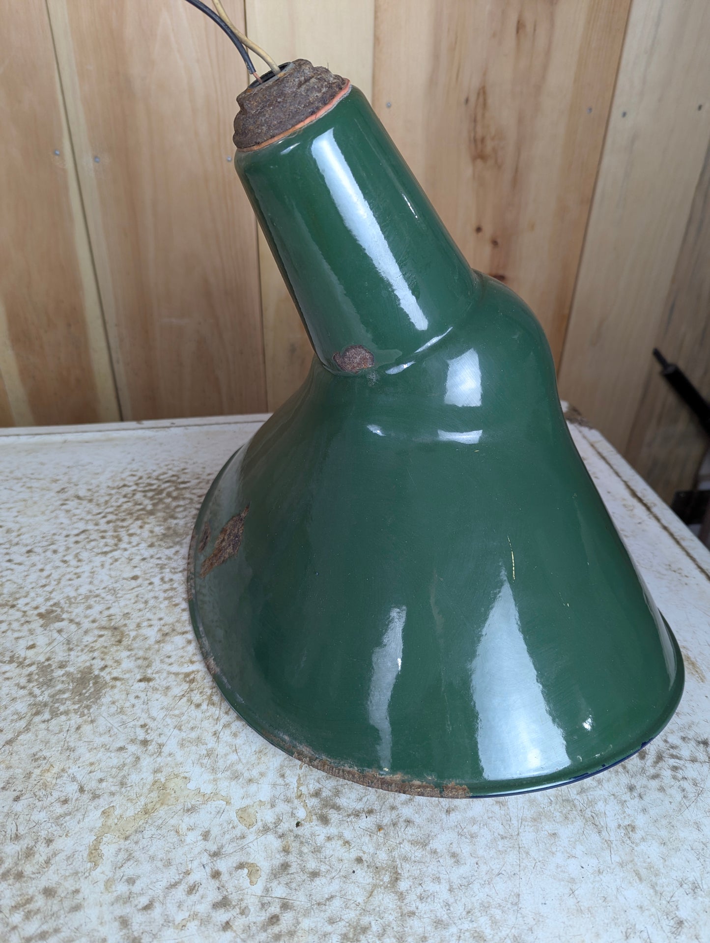 Vintage Circular Green Enamel 8.5” Light Shade