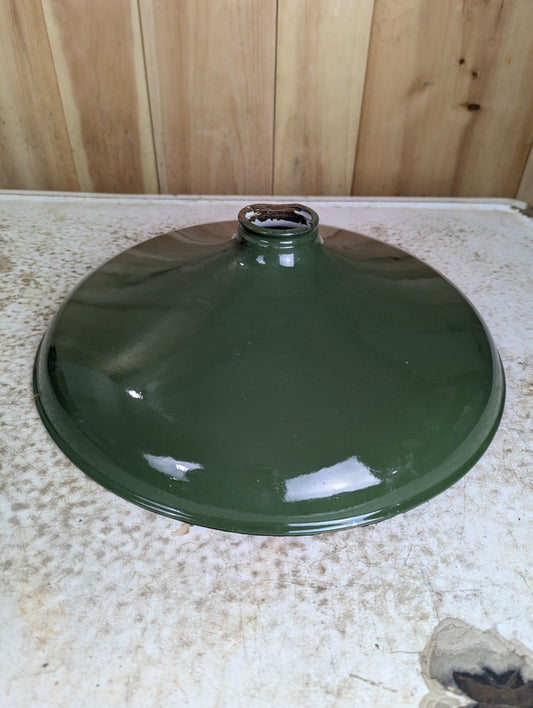 Vintage 14” Green Enamel Light Shade with Small Collar at Top