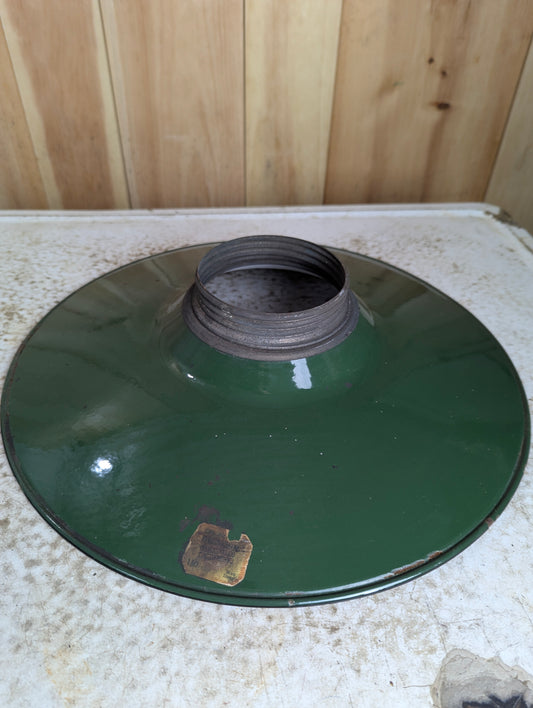 Vintage 16” Flat Design Green Enamel Light Shade with Large Collar at Top