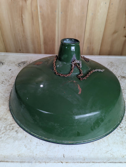 Vintage 16” Green Enamel Light Shade with Metal Chains at top