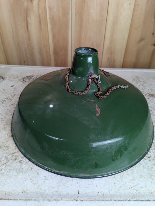 Vintage 16” Green Enamel Light Shade with Metal Chains at top