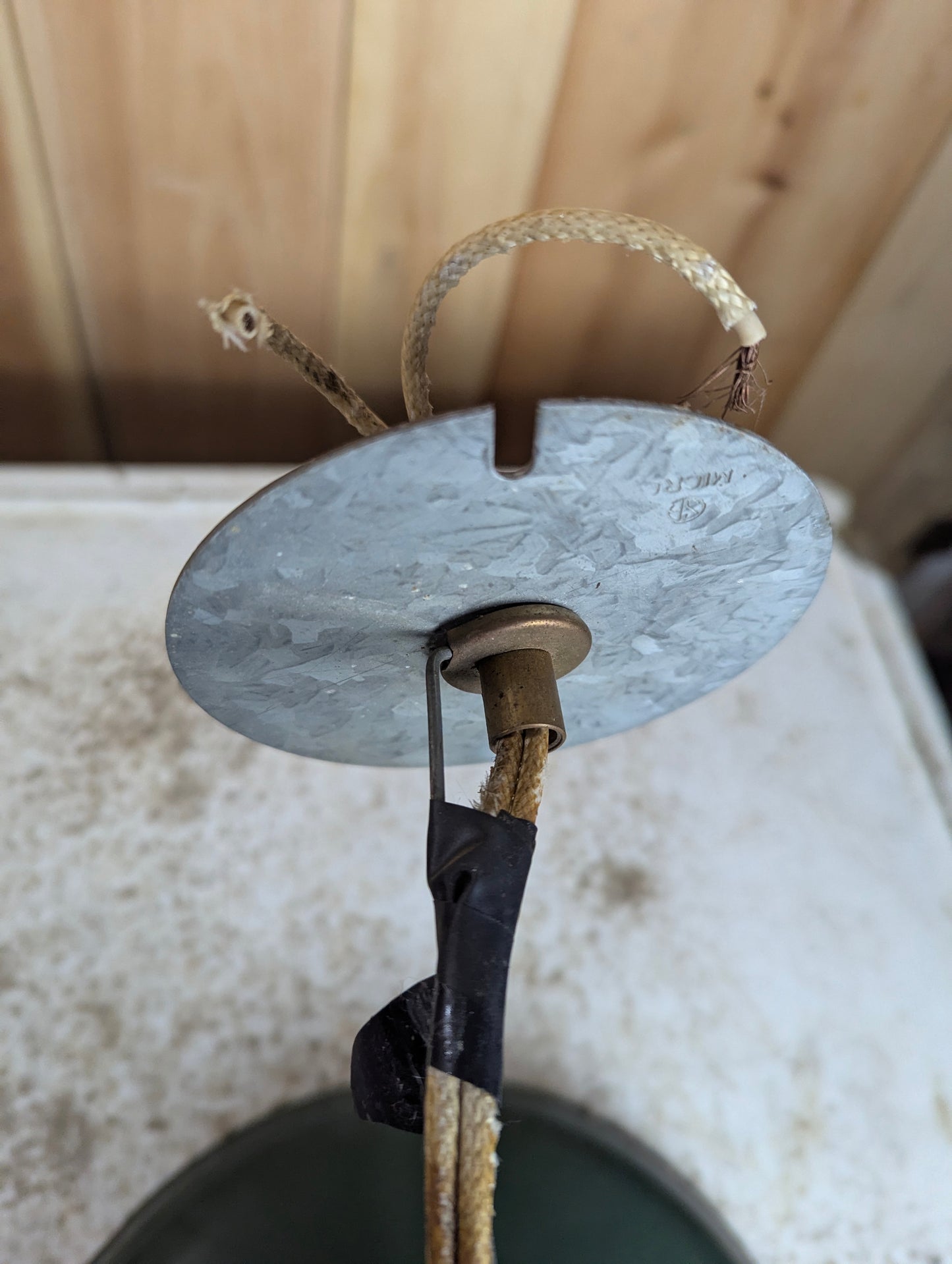 Vintage 12” Green Enamel Light Shade with Socket & Wiring