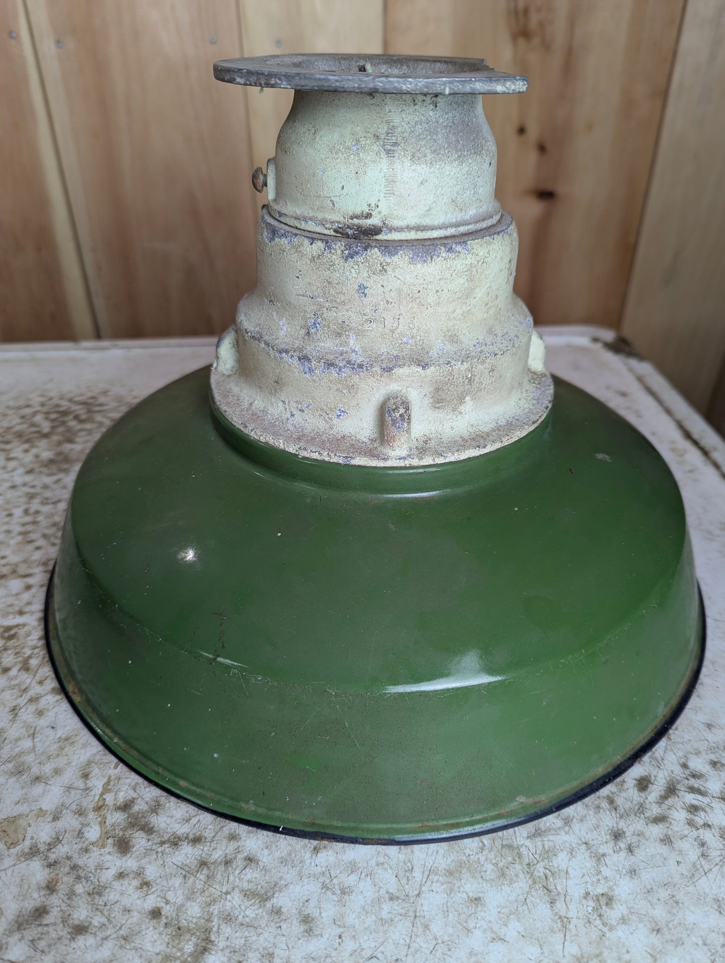 Vintage 12” Green Enamel Light Shade with Socket