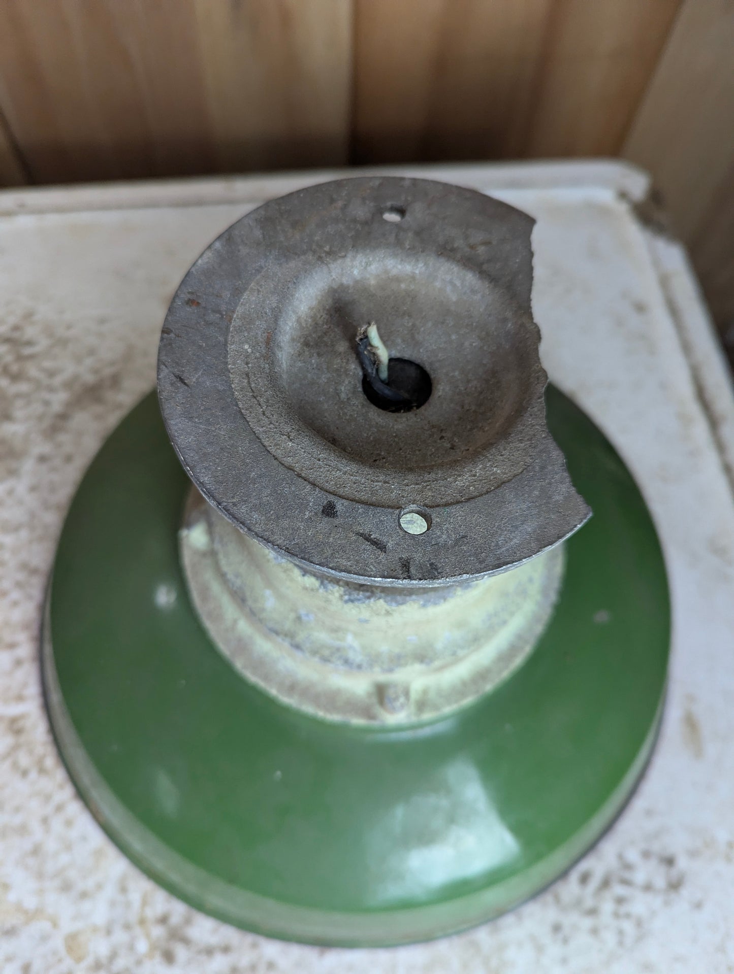 Vintage 12” Green Enamel Light Shade with Socket