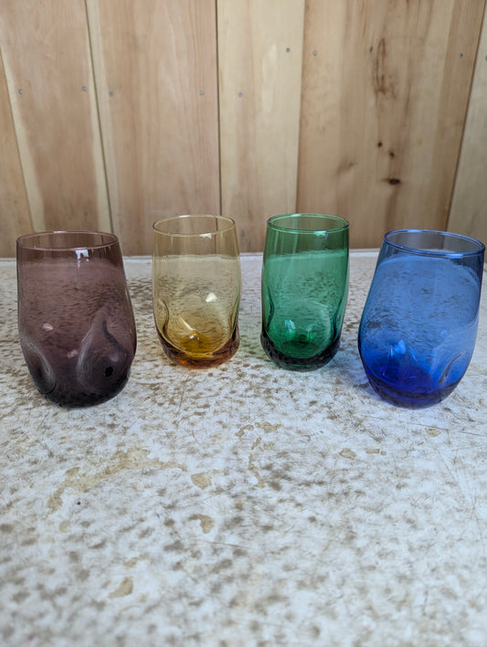 Vintage Set of 4 Handblown Art Glass Dimple Tumblers