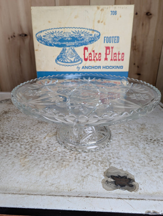 Vintage Anchor Hocking 2 Pc. Footed Cake Plate with Original Box