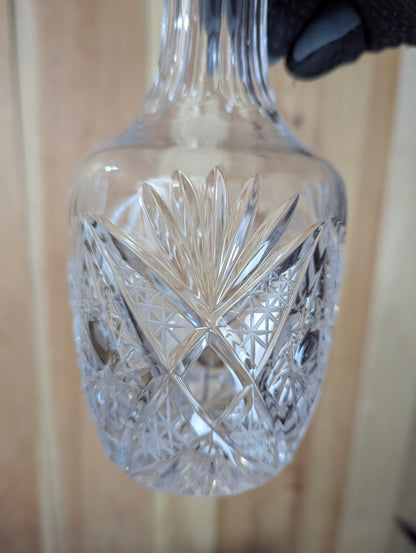 Vintage Cut Crystal Decanter with 6 Sherry Glasses and Footed Round Tray