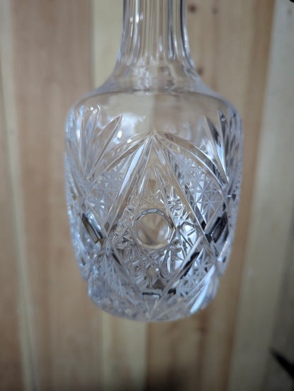 Vintage Cut Crystal Decanter with 6 Sherry Glasses and Footed Round Tray