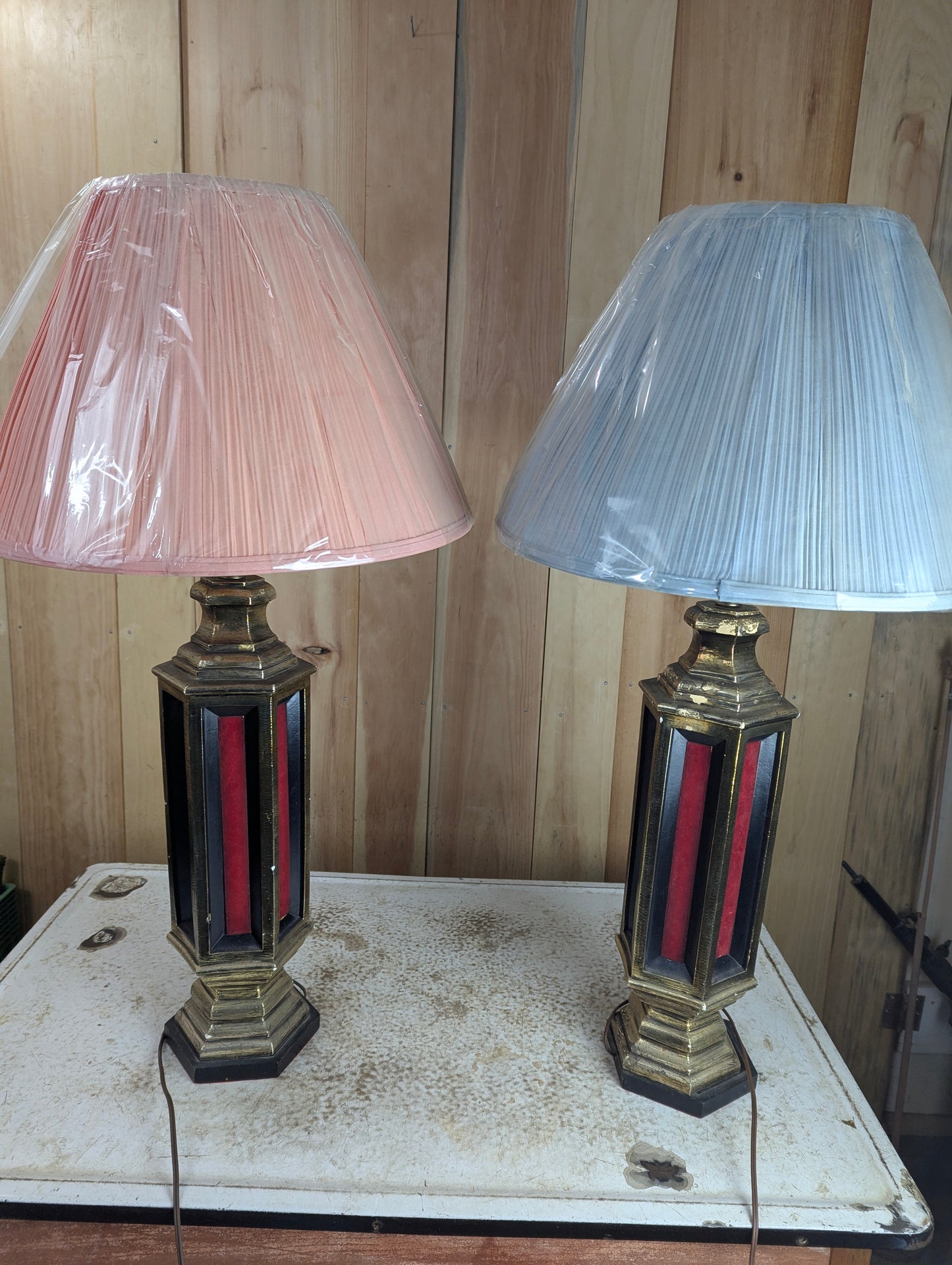 Pair of Stiffel-Style Hollywood Regency Lamps with Shades
