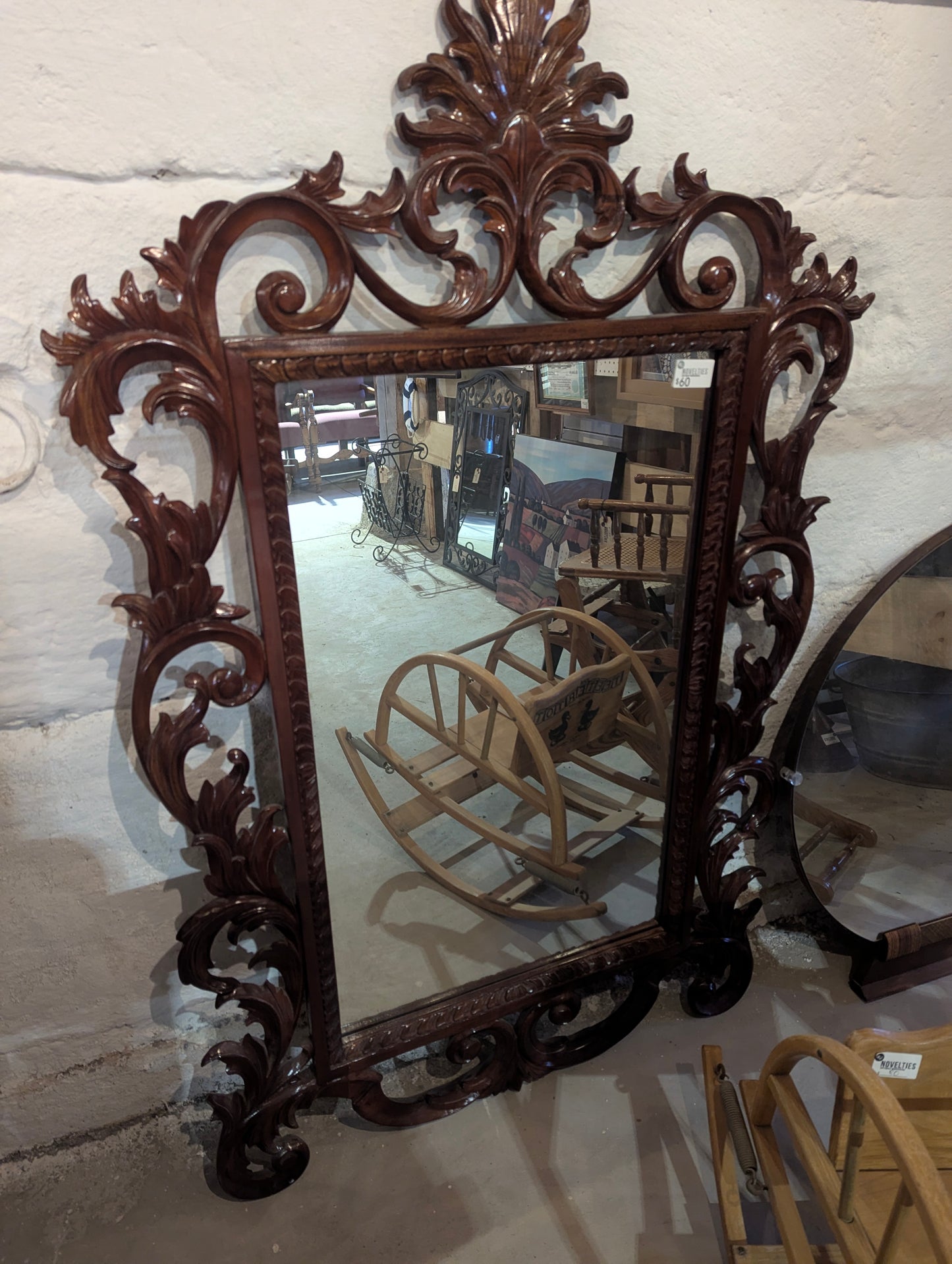 Vintage Carved Wood Framed Mirror