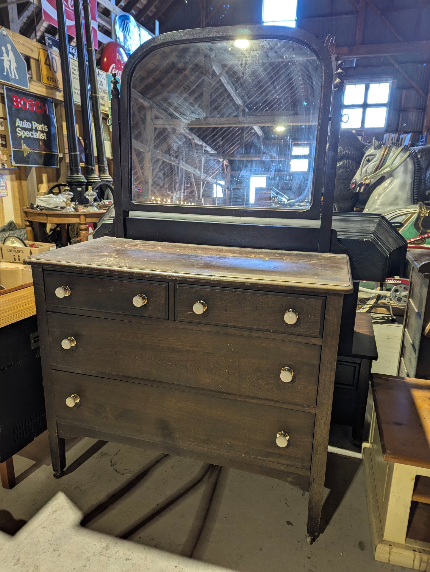 Antique 4-Drawer Dresser with Tilt Mirror