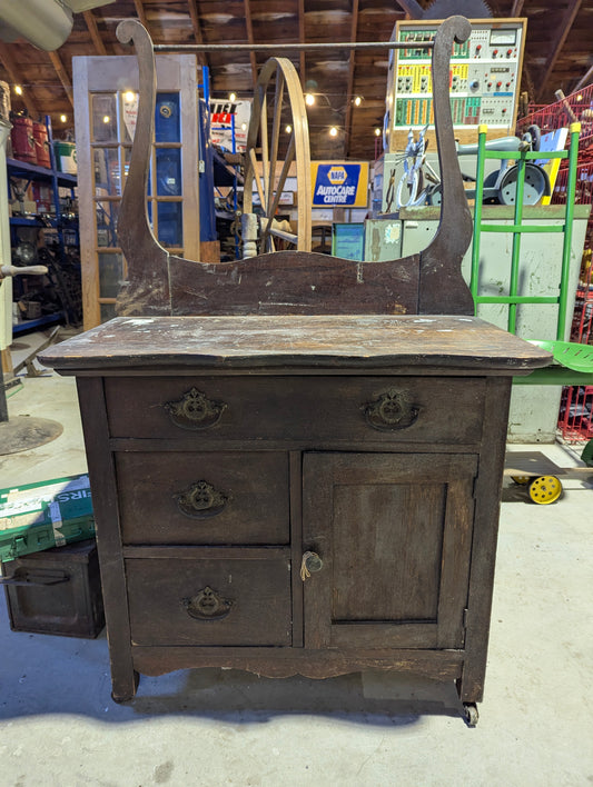 Antique Oak Wash Stand with Towel Rack