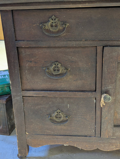 Antique Oak Wash Stand with Towel Rack