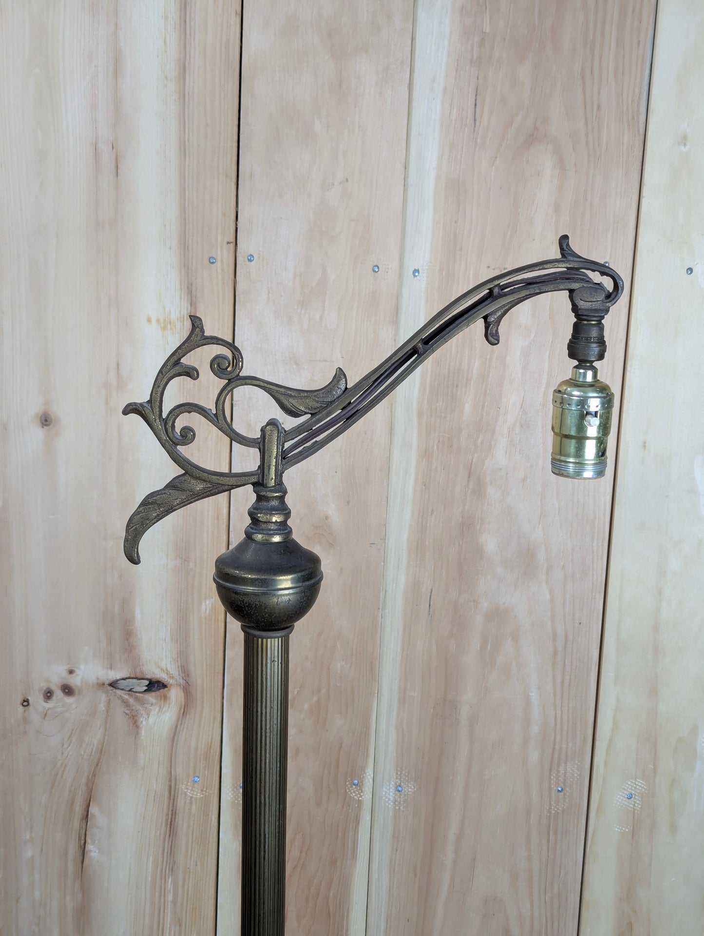 Antique Cast Iron Bridge Arm Floor Lamp with Shade