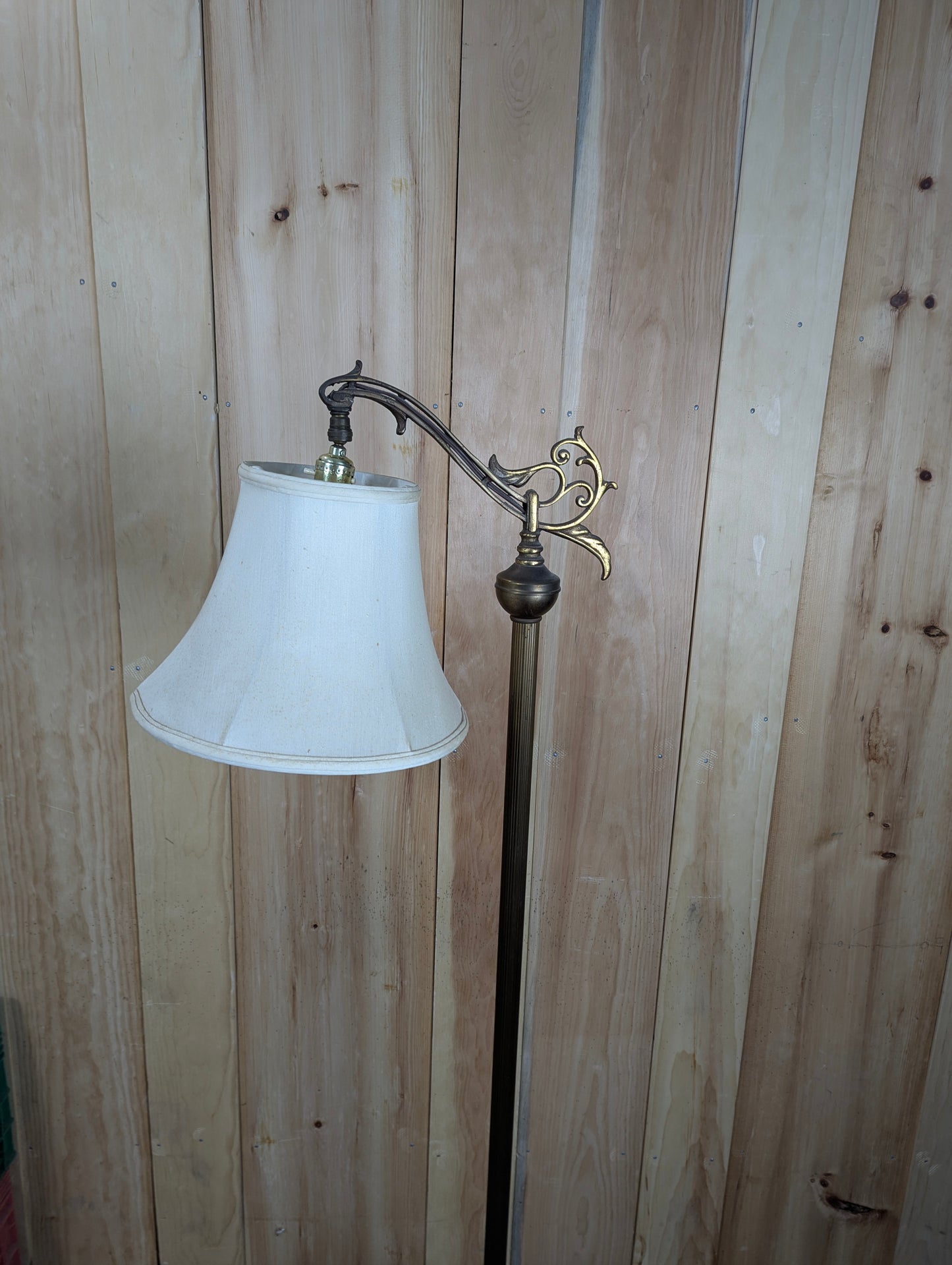 Antique Cast Iron Bridge Arm Floor Lamp with Shade