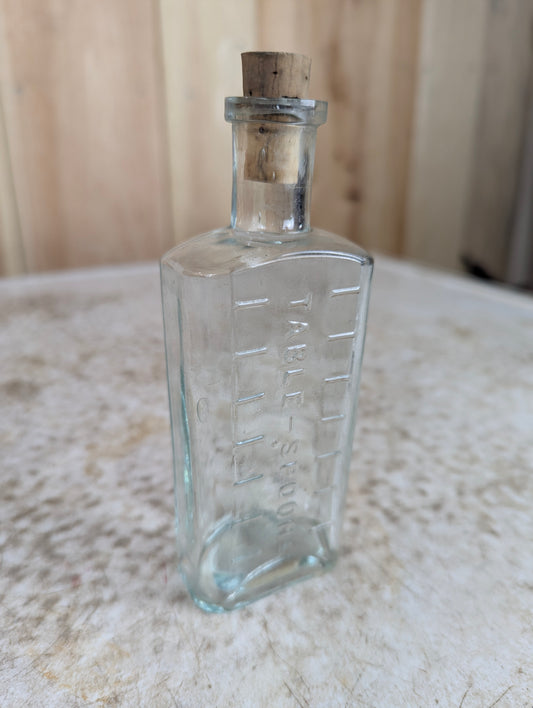 Antique Apothecary Aqua Glass Medicine Bottle with Cork Stopper