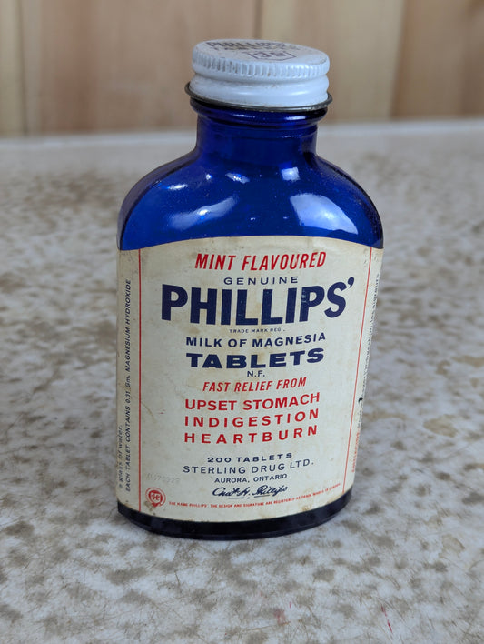 Vintage Phillips Cobalt Blue Milk of Magnesia Tablets Bottle with Cap
