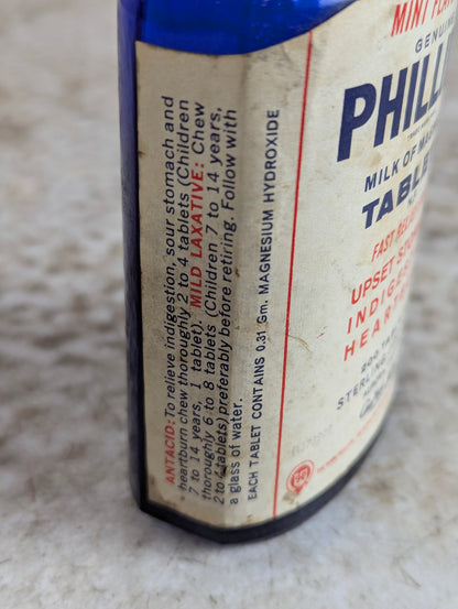 Vintage Phillips Cobalt Blue Milk of Magnesia Tablets Bottle with Cap