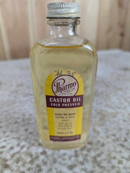 1930's Pharmo 4 Fl Oz Castor Oil Bottle with Cap