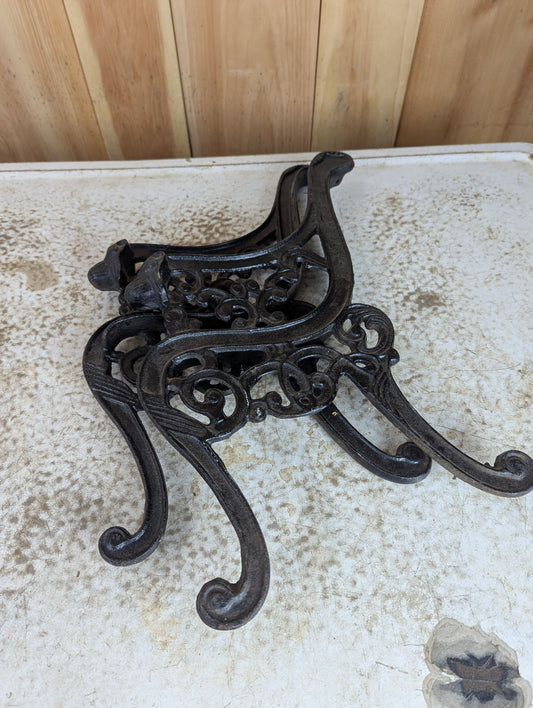 Pair of Vintage Cast Iron Doll Bench Sides with Lion Head Arms