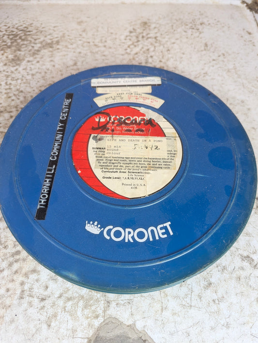"Life and Death in a Pond" 16mm colour Educational Film on 10" Reel in Metal Film Canister 16mm